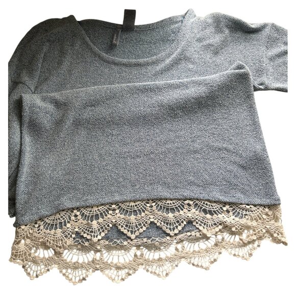 New Directions Weekend Long Sleeve Sweater Top With Lace Trim Hem Blue Medium - Picture 5 of 7